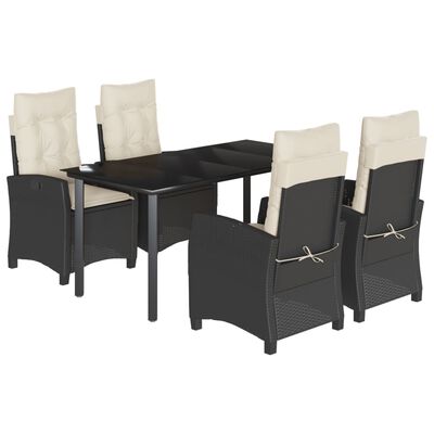 vidaXL Set mobilier de grădină cu perne, 5 piese, negru, poliratan