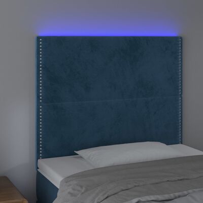 vidaXL Tăblie de pat cu LED, albastru închis, 100x5x118/128cm, catifea