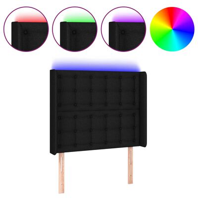 vidaXL Tăblie de pat cu LED, negru, 83x16x118/128 cm, textil