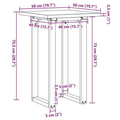 vidaXL Masă bucătărie, cadru O, 50x50x75,5 cm lemn masiv pin și fontă