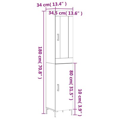 vidaXL Dulap înalt, stejar maro, 34,5x34x180 cm, lemn prelucrat