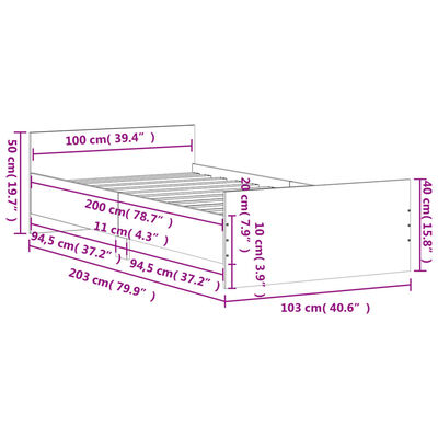 vidaXL Cadru pat fără saltea stejar fumuriu 100x200 cm lemn prelucrat