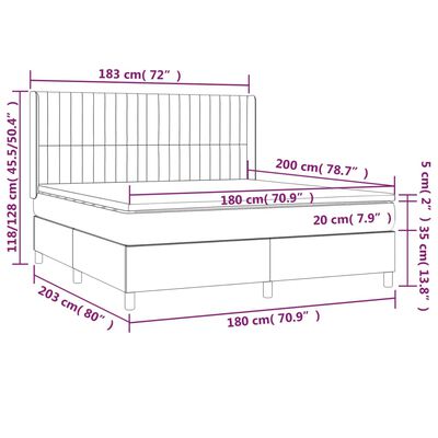 vidaXL Pat box spring cu saltea, gri deschis, 180x200 cm, catifea