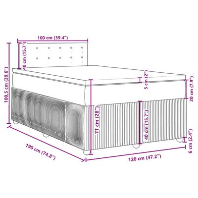 vidaXL Pat box spring cu saltea, gri deschis, 120x190 cm, catifea