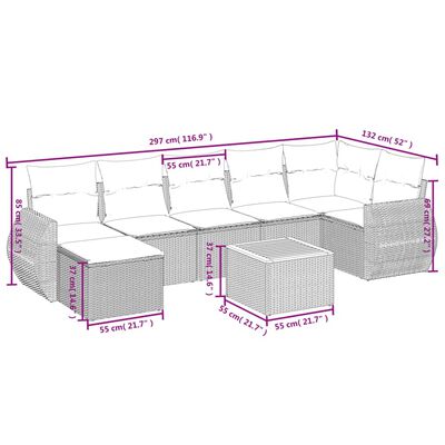 vidaXL Set mobilier de grădină cu perne, 8 piese, negru, poliratan