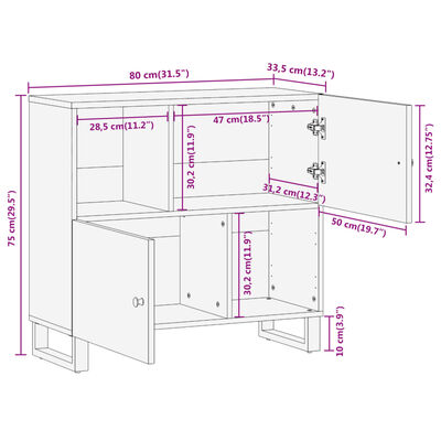 vidaXL Dulap lateral, maro și negru, 80x33,5x75 cm lemn masiv de mango