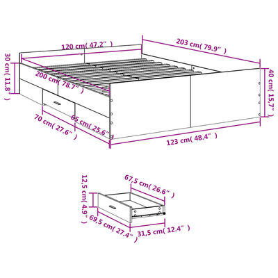 vidaXL Cadru de pat cu sertare stejar sonoma 120x200 cm lemn prelucrat