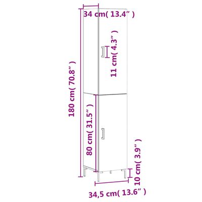 vidaXL Dulap înalt, gri sonoma, 34,5x34x180 cm, lemn prelucrat