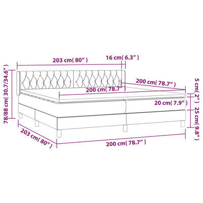 vidaXL Pat box spring cu saltea, gri taupe, 200x200 cm, textil