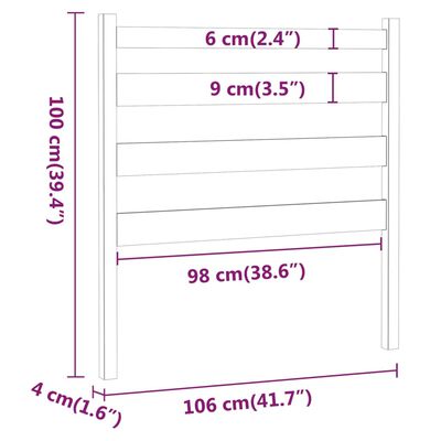 vidaXL Tăblie de pat, gri, 106x4x100 cm, lemn masiv de pin