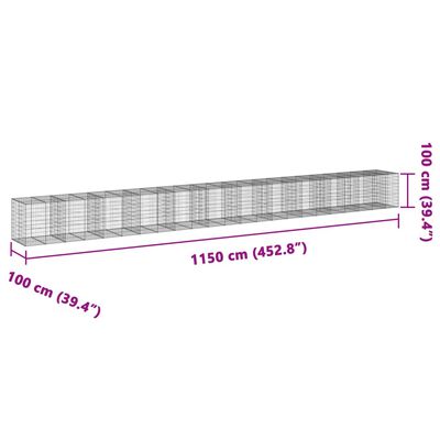 vidaXL Coș gabion cu capac, 1150x100x100 cm, fier galvanizat