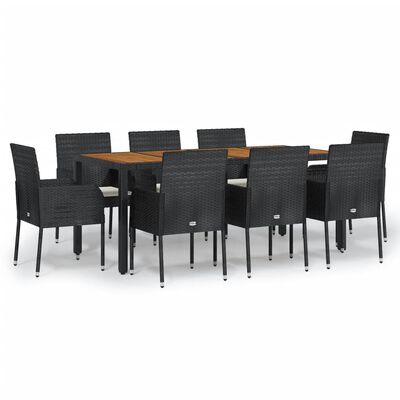 vidaXL Set mobilier de grădină cu perne, 9 piese, negru, poliratan