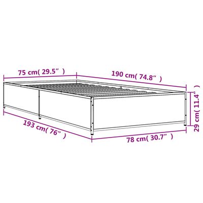 vidaXL Cadru de pat, stejar sonoma, 75x190 cm, lemn prelucrat și metal