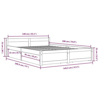 vidaXL Cadru de pat cu sertare, negru, 140x190 cm