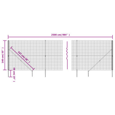 vidaXL Gard plasă de sârmă cu țăruși de fixare, antracit, 1,4x25 m