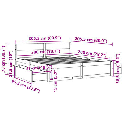 vidaXL Cadru de pat fără saltea, maro ceruit 200x200 cm lemn masiv pin