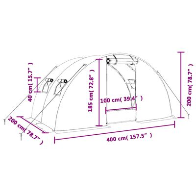 vidaXL Seră cu cadru din oțel, verde, 8 m², 4x2x2 m