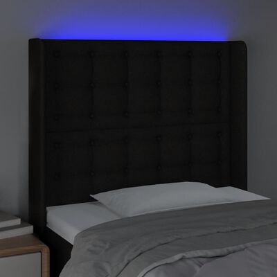 vidaXL Tăblie de pat cu LED, negru, 83x16x118/128 cm, textil