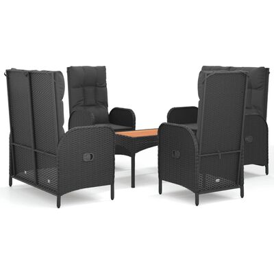 vidaXL Set mobilier de grădină cu perne, 5 piese, negru, poliratan