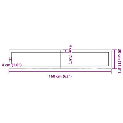 vidaXL Blat de baie, 160x30x(2-6) cm, lemn masiv netratat