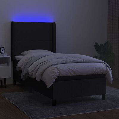 vidaXL Pat cu arcuri, saltea și LED, negru, 90x190 cm, textil