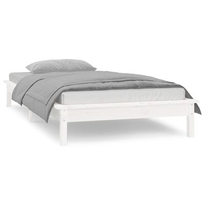 vidaXL Cadru de pat cu LED, alb, 100x200 cm, lemn masiv