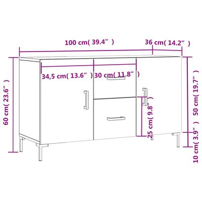 vidaXL Dulap, alb extralucios, 100x36x60 cm, lemn compozit