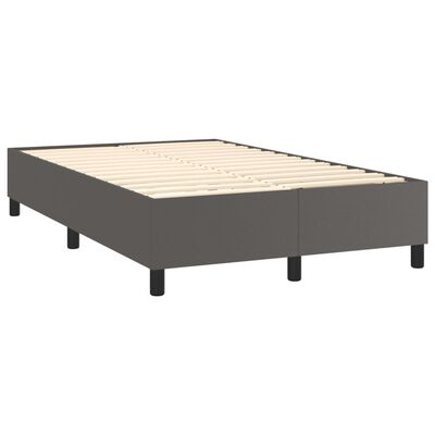 vidaXL Pat box spring cu saltea, gri, 120x200 cm, piele ecologică