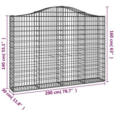 vidaXL Coșuri gabion arcuite 14 buc, 200x30x140/160cm, fier galvanizat