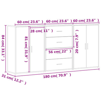 vidaXL Dulapuri, 3 buc., negru, 60x31x84 cm, lemn prelucrat