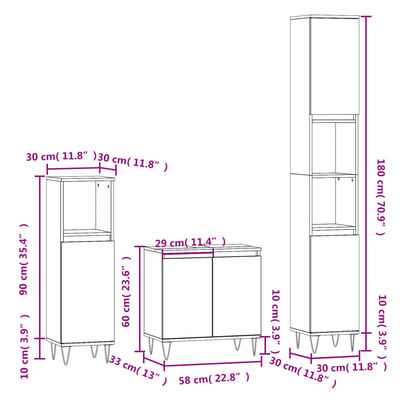 vidaXL Set mobilier de baie, 3 piese, alb, lemn compozit