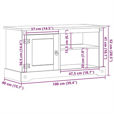 vidaXL Dulap TV „Corona”, 100x40x52 cm, lemn masiv de pin