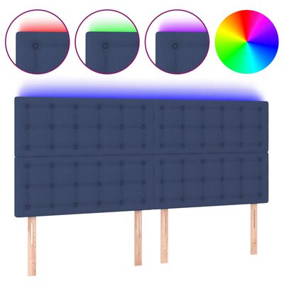 vidaXL Tăblie de pat cu LED, albastru, 180x5x118/128 cm, textil