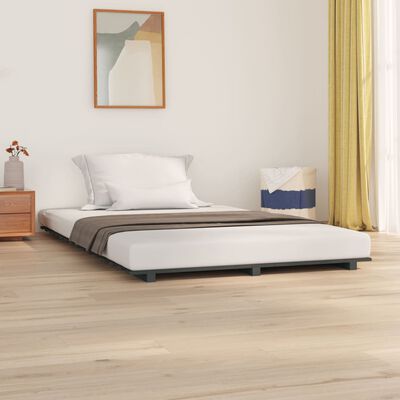 vidaXL Cadru de pat, gri, 135x190 cm, lemn masiv de pin