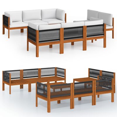 vidaXL Set mobilier grădină cu perne, crem, 9 piese, lemn masiv acacia