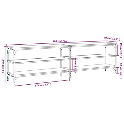 vidaXL Comodă TV, gri sonoma, 180x30x50 cm, lemn prelucrat și metal