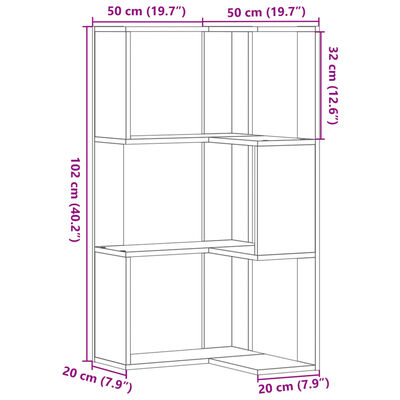 vidaXL Bibliotecă cu 3 niveluri gri sonoma 50x50x102 cm lemn prelucrat