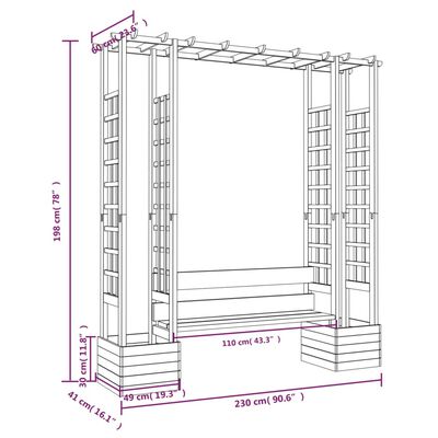 vidaXL Pergolă de grădină cu bancă și jardiniere lemn masiv pin tratat