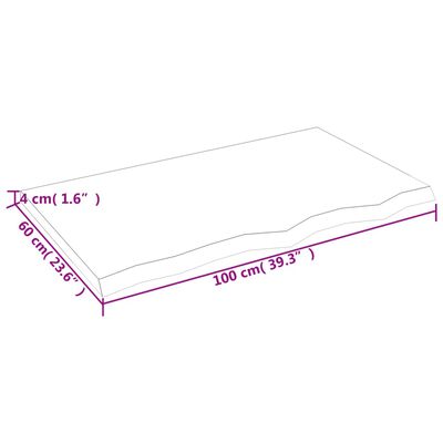 vidaXL Blat de baie, 100x60x4 cm, lemn masiv netratat