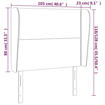 vidaXL Tăblie de pat cu aripioare gri închis 103x23x118/128 cm textil