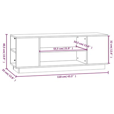 vidaXL Comodă TV, 110x35x40,5 cm, lemn masiv de pin