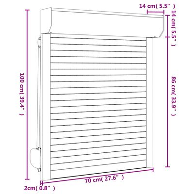 vidaXL Oblon rulant, alb, 70 x 100 cm, aluminiu