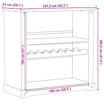 vidaXL Dulap de vinuri „Corona”, 107,5x51x105,5 cm, lemn masiv de pin