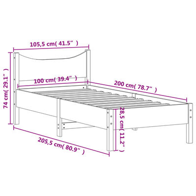 vidaXL Cadru pat fără saltea, maro ceruit, 100x200 cm, lemn masiv pin