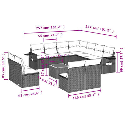 vidaXL Set canapele de grădină, 12 piese, cu perne, negru, poliratan