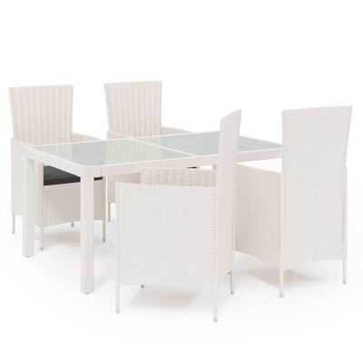 vidaXL Set mobilier de exterior cu perne, 5 piese, alb, poliratan