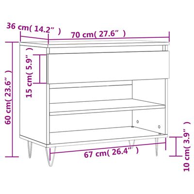 vidaXL Pantofar, stejar maro, 70x36x60 cm, lemn prelucrat