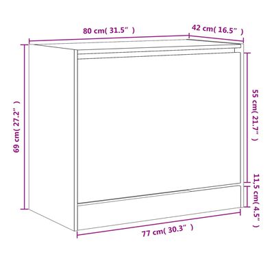 vidaXL Pantofar, negru, 80x42x69 cm, lemn prelucrat