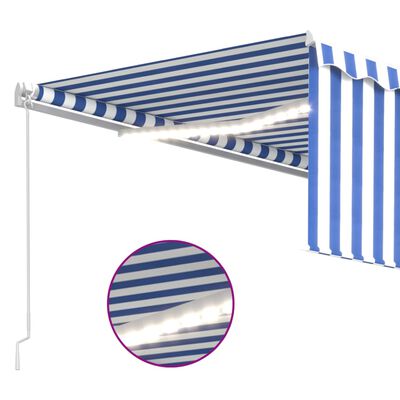 vidaXL Copertină retractabilă manual cu stor&LED, albastru&alb, 4,5x3m