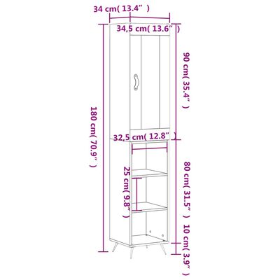 vidaXL Dulap înalt, alb extralucios, 34,5x34x180 cm, lemn prelucrat